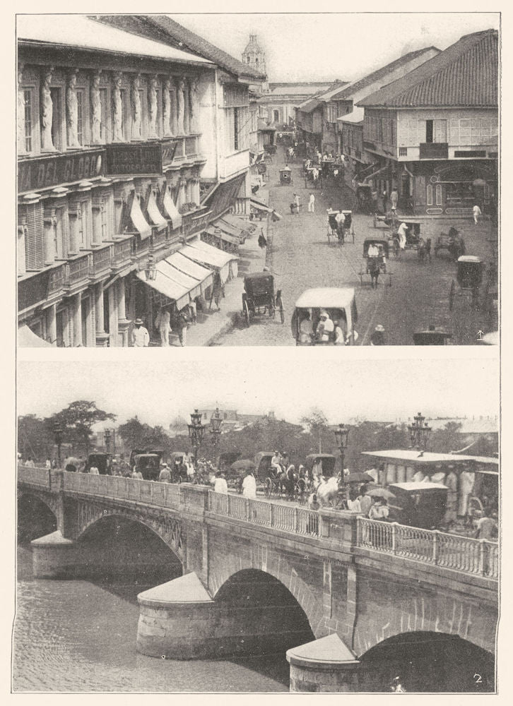 SPAIN. Manila; 1 La Escolta; 2 The bridge of Spain 1907 old antique print